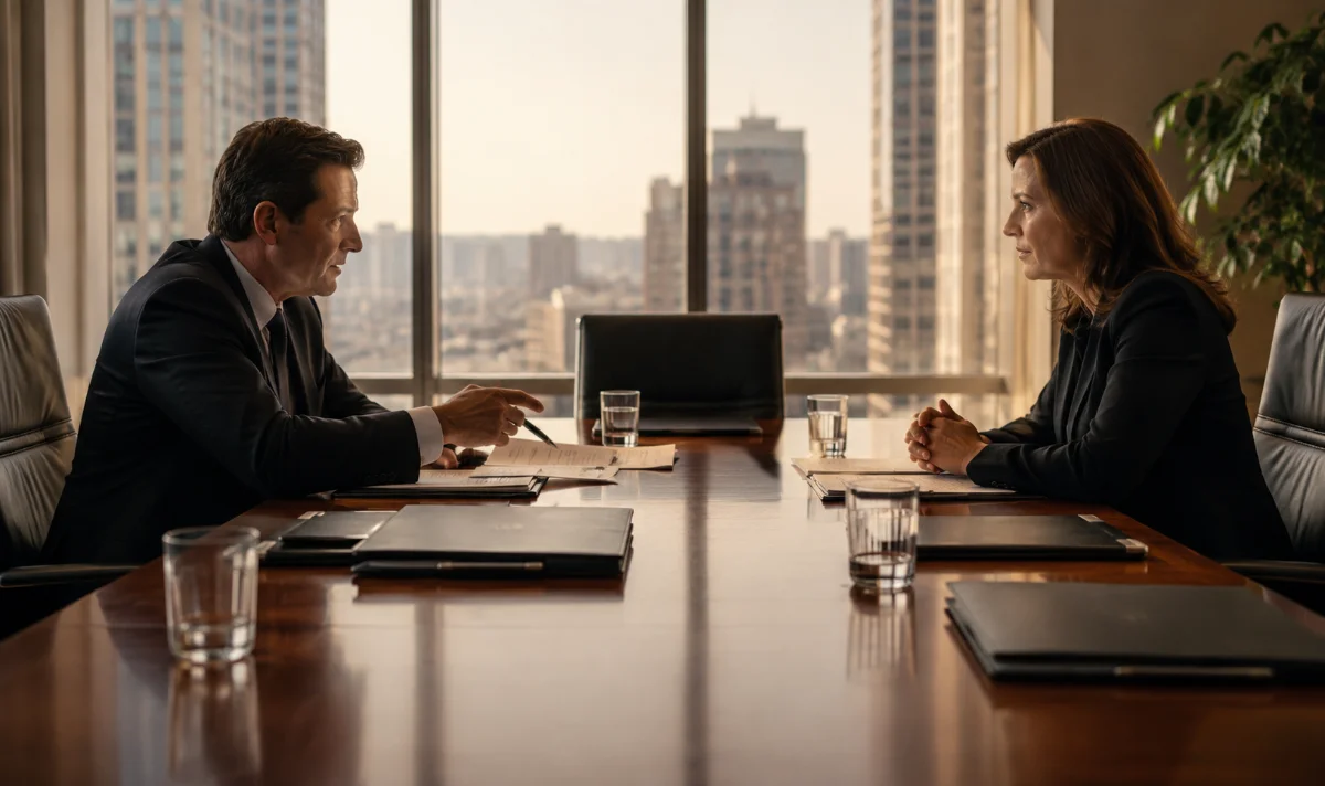Business partners and leadership across a boardroom table