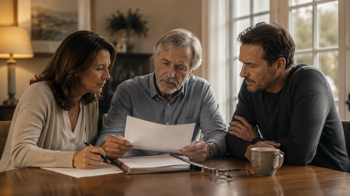 Multi-generational family reviewing estate documents in a calm setting